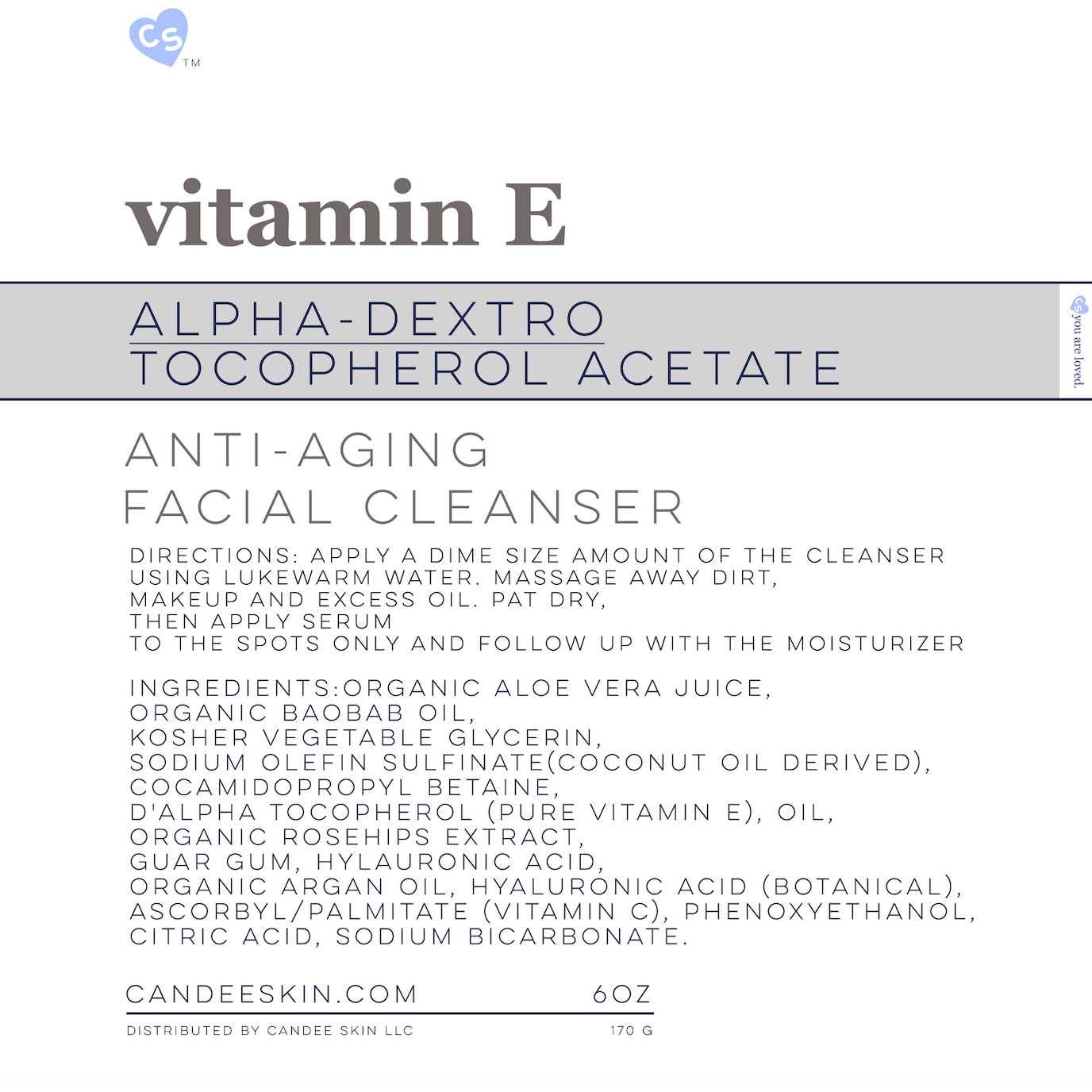 Vitamin E d'Alpha Anti-Aging Facial Cleanser. Ingredients and Directions.