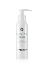 White bottle of Candee Skin Brand 'balance' sea moss cleanser on a white background
