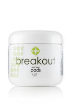 Jar of Candee Skin Brand 'breakout' tea tree pads on a white background