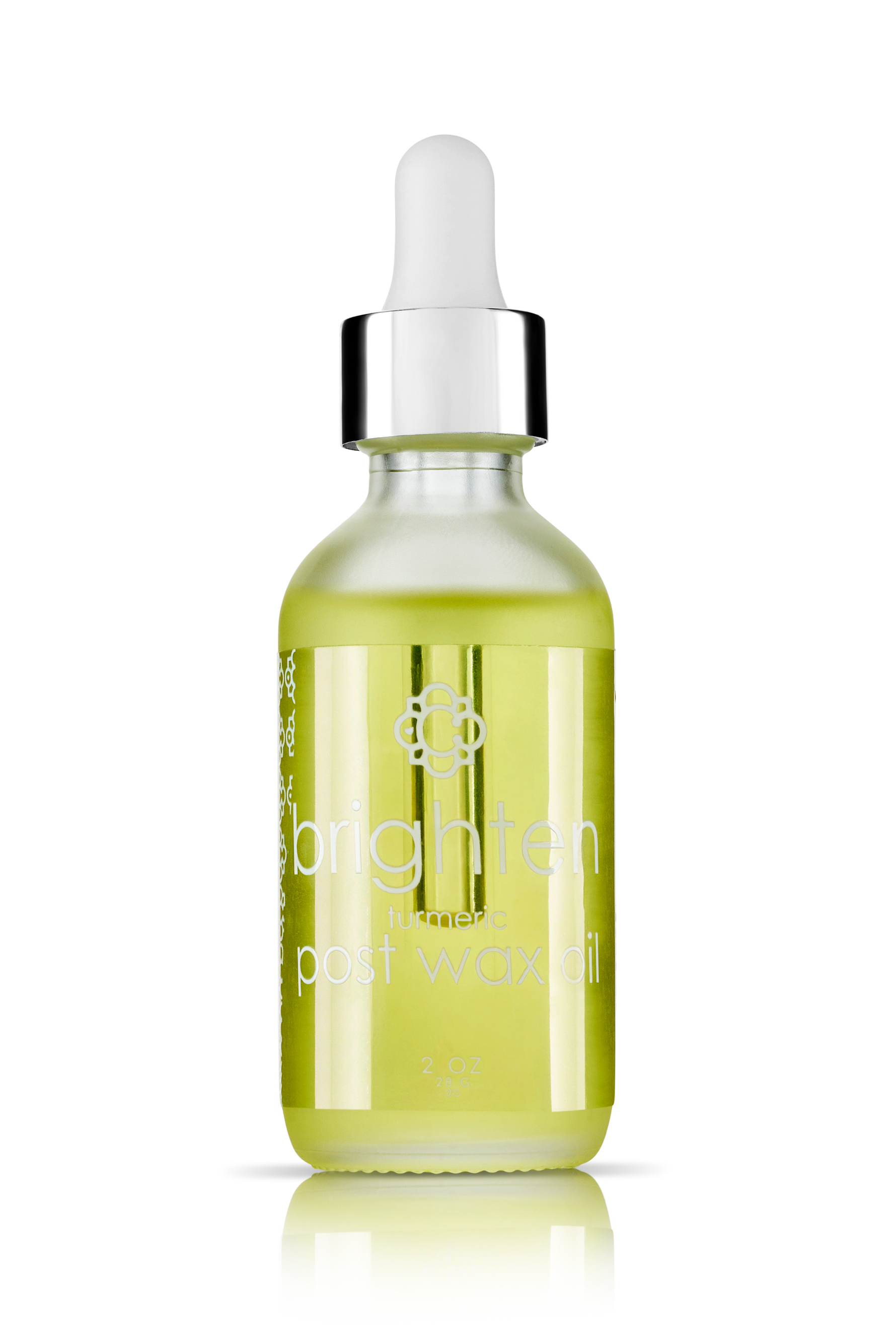 Bottle of  Candee Skin Brand post wax oil with dropper on a white background