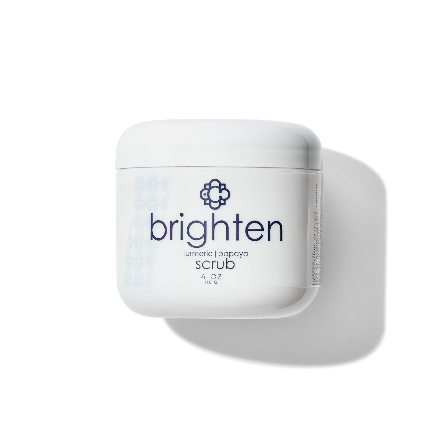 Jar of Candee Skin Brand 'brighten' scrub on a white background