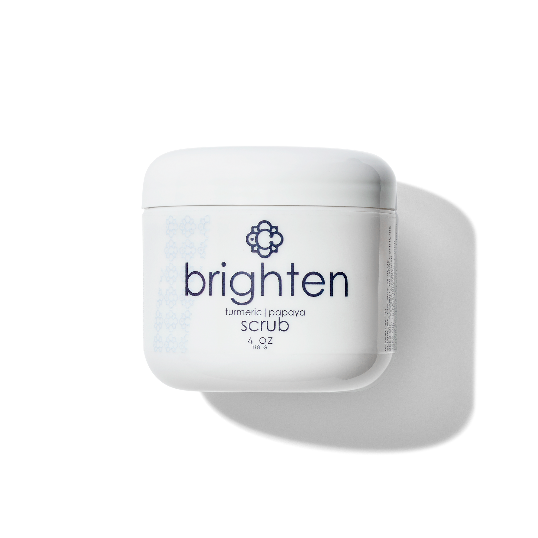 Jar of Candee Skin Brand 'brighten' scrub on a white background