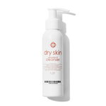 White bottle of  Candee Skin Brand vitamin E cleanser for dry skin on a white background