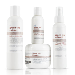 Green Tea Extract Facial Cleanser, Toner, Pumice Scrub & Moisturizer.Candee Skin Products. Simplified Skin Care Science.